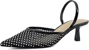 [CUSHIONAIRE] Women's Affair Rhinestone Mesh Kitten Heel Slingback Pumps +Memory Foam, Wide Widths Available