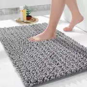 Extra Soft Non-Slip Chenille Bath Rug Mat 24x17, Quick Dry, Grey