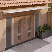Outdoor Door Canopy Awning Polycarbonate Gray Transparent 15.6 x 35.4 inches (396 x 90 cm)