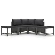 5 Piece Garden Sofa Set with Cushions Grey Poly Rattan