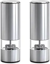 JSEIAJB Electric Automatic Mill Pepper and Salt Grinder LED Light Peper Spice Grinders Seasoning Grinding Mill Kitchen Cooking Tools(Silver)