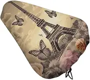 Bicycle Seat Cover Eiffel Tower Flowers and Butterflies Printed Bike Covers Bike Cushion Seat Protector with Drawstring for Most Bikes