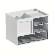 NNETM Modern White Desktop Office Desk Storage Box with Drawers - Rust Resistant