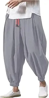 Baggy Harem Pants for Men Casual Cotton Linen Beach Yoga Pants Drawstring Elastic Waist Summer Boho Vacation Trousers