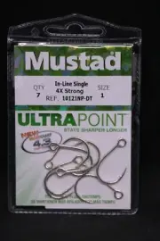 7 Pack Mustad 10121NPDT-01 Kaiju Inline Circle Hooks Size 1 In Line 7X Strong