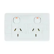 Clipsal 2000 Series Double Powerpoint, 250V, 10A, Horizontal, Twin Switch, White - 2025-WE