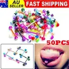 50pcs Steel Bar Tongue Rings Body Piercing Jewelry Tounge Bars Mixed Colorful