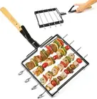 BBQ Skewer Rack Set - Includes Detachable Handle & 4 Non-Stick Stainless Steel S