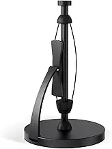 VEHHE Paper Towel Holder Countertop, Black Paper Towel Holder with Spring Activated Arm and Damping Effect, Simply Tear Paper Towel Stand for Bathroom and Kitchen (Black)