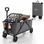 Costway Multifunctional Camping Trolley Foldable Storage Box Picnic Wagon Cart Grey