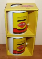 VEGEMITE LARGE MUG SOMEWHERE ON AUSTRALIAN TOAST x 2 - NEW BOXED