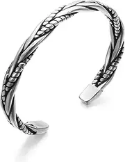 [gofidin] 925 Sterling Silver Bangle for Men, Vintage Open Bracelet,Thai Handmade Retro Twisted Braided Open Cuff Bracelet, Adjustable, Metal, no gemstone