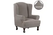 Super Stretch Wing Chair Covers Wingback Chair Slipcovers Chair Slip Covers Luxury Form Fitted Thick Soft Fabric Machine Washable, Taupe