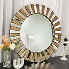 Elegant Round Wall Mirror Artistic 3D Beveled Edge Decorative Mirror Entryway AU