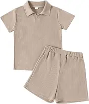 [Kionio] Toddler Baby Boy Clothes Summer Outfits Waffle Knit Boys Polo Shirt Casual Shorts Set Solid Kids Clothes
