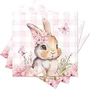 369Decor Cute Pink Bunny Paper Napkins, 50 Pcs, 3-Ply, 6.5 x 6.5 Inch, Disposable Rabbit Cocktail Napkins for Decoupage, Spring Holiday, Dinner Party, Wedding, Baby Shower, Birthday Party Decorations