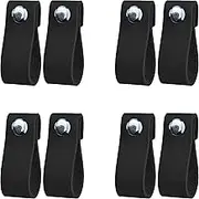 LazaKay Black Leather Drawer Pulls - 8 Pcs Leather Dresser Knobs, Handmade Pure Leather Handles for Cabinet, Doors and Drawers