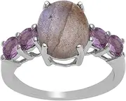 [MOONEYE] Shine Jewel 925 Sterling Silver Labradorite & Amethyst Five Stone Solitaire Women Ring