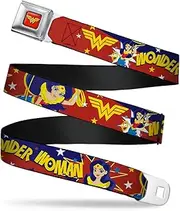 [Buckle-Down] Seatbelt Buckle Belt, DC Girls Wonder Woman 3 Poses, Logo and Stars