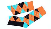 [pants & sox] Mens Unisex 4 Pairs Argyle Diamond Premium Cotton Socks 6-11 Orange
