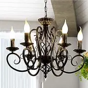 Chandelier 6-Lights Chandelier Candle Pendant Light Vintage Black Hanging Lamp, French Style Chandeliers Ceiling Lighting Fixtures, Kitchen Island Dining Room Suspension Lamps