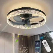 Crystal Ceiling Fans with Lights,19.7" Flush Mount Ceiling Fan with Remote,Lo...