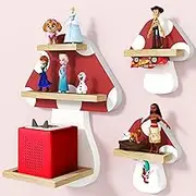 Eostbe Mushroom Tonie Shelf for Tonie and Tonie Box - Set of 3 Magnetic Tonie Wood Floating Shelf for Tonie Storage, Cute Tonie Wall Shelf for 12-20 Tonie Figures,Tonie Box Shelf Wall Mounted for Kid.