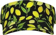 Yellow Fresh Lemons Print Sunscreen Visor Hats for Women Men Adjustable Empty Top Beach Cap Hat Adults Outdoor Sports, Black, One Size