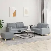 vidaXL 3-Piece Light Grey Sofa Set with Pillows - Fabric Modular Sofa/Couch Ensemble with Comfortable Footstool and Practical Pillows for Living Room/Lounge