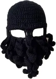 [YEKEYIYE] Flyou Wig Beard Hats Handmade Knit Warm Winter Caps Ski Funny Mask Beanie for Men Women, Black, One Size