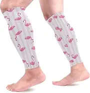 [MASSIKOA] Pink Flamingos Stripes Sports Calf Compression Sleeves Leg Compression Socks Calf Guard for Running, Cycling, Maternity, Travel, Nurses