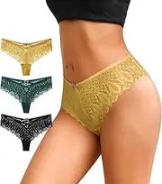[CULAYII] Lace Thongs for Women String Criss Cross High waisted Underwear Hollow Out Cheeky Panties Sexy Women Thongs Pack