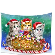 Christmas Cats Cute Gingerbread Sleigh Kittens Tapestry