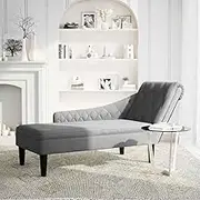 Chaise Lounge Right Armrest with Pillow - Light Grey Fabric for Living Room, Patio, or Bedroom - Comfortable & Space-Saving Design - Perfect for Relaxation and Small Spaces