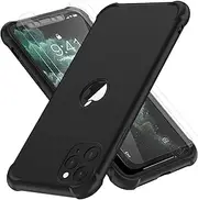 ORETECH Designed for iPhone 11 Pro Max Case with [2 x Tempered Glass Screen Protector] 360 Full Body Shockproof Protection Cover Hard PC Soft Rubber Silicone Case for iPhone 11 Pro Max 6.5" Black