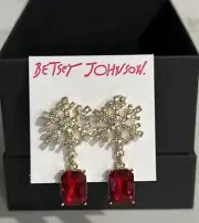 Betsey Johnson Snowflake Red Stone Dangle Earrings