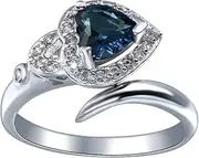 [Bigood] Fashion Heart Crystal CZ Plated 925 Sterling Silver Wedding Ring Blue