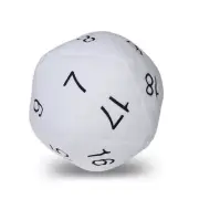 Jumbo D20 Dice Plush White and Black Soft, Fuzzy Fabric with Stitched On Numbers