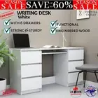 Home Office Desk White Modern Workstation Computer Writing Table with 6 Drawers