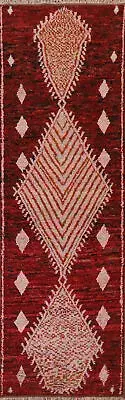 Burgundy Moroccan Oriental Runner Rug 3x10 Wool Hand-knotted Hallway Carpet
