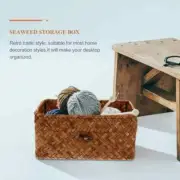 Woven Wicker Storage Bins with Lid Rectangular Rattan Storage Basket Seagrass