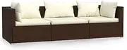 VidaXL 3-Seater Outdoor Sofa Lounger - Lightweight and Modular Brown Poly Rattan Furniture with Plush Removable Cushions