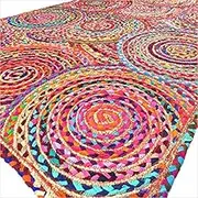 EYES OF INDIA - 4 X 6 ft Colorful Woven Jute Chindi Braided Area Decorative Rag Rug Indian Bohemian Accent Handmade Handwoven