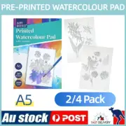 A5 300g Pre-Printed Watercolour Paper Pad Painting Craft Kit Botanical Sketches