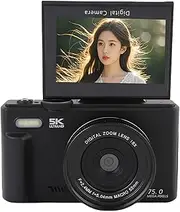 5K Digital Camera, 18X Zoom WiFi Autofocus Camera with 3 Inch Flip Screen, 75MP Portable Travel Video Camcorder with Flash for Photography (Black)
