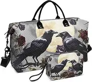 [ZRYSMY] Duffel Bag for Traveling, Crows Branch Rose Travel Bag Gym Bag, with Multiple Interior Pockets Shoulder Weekender Bag for Women Men with Toiletry Bag 20.5L x 1.9W x 13.8H, Multi-Colored, one