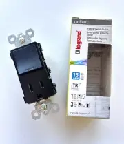 Legrand Radiant 15A Paddle Switch + Outlet SP/3 Way RCD38TRBKCC6 BLACK