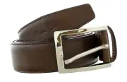 Pierre Cardin Brown Classic Square Silver D-Ring Adjustable Belt Adjustable Mens
