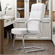 Office Chair Executive Side Chair Professional High Back and Padded Eco Leather Seat, Fixed Arms and Lumbar Support Sled Base Visitors Chair Game Chair (Color : White)