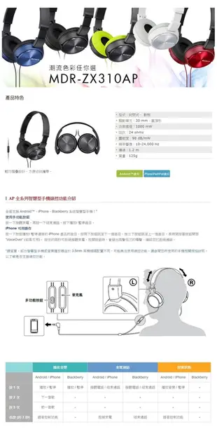 東京快遞耳機館 SONY MDR-ZX310AP 耳罩式耳機 (10折)